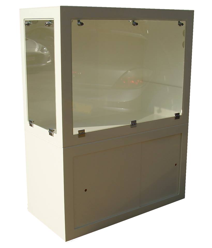 4ft x 2ft x 3ft with sliding door base.