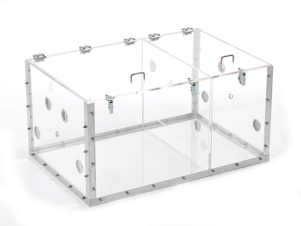 Acrylic box C/W vents and aluminium angle supports for display and handling of tarantulas.