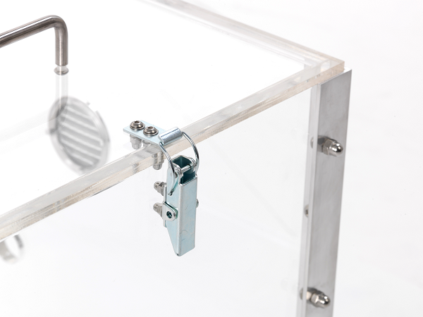 Acrylic box C/W vents and aluminium angle supports for display and handling of tarantulas.