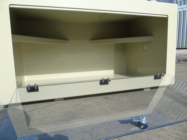 1 of 3 vivariums with custom corner shelving. Measuring 1040mm long, 610mm wide with various heights.