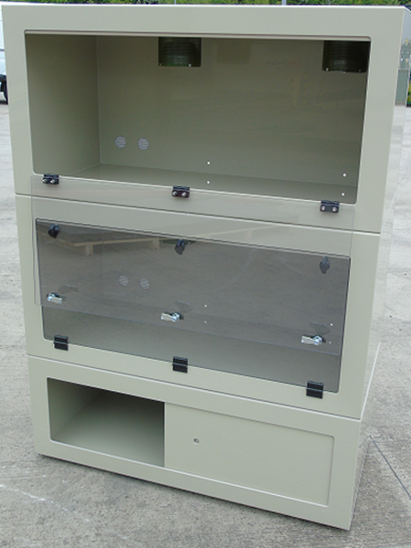 4ft x 2ft x 2ft beige vivariums with a base with sliding door.